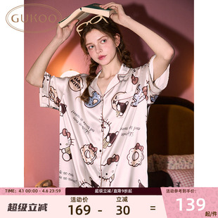 Gukoo HelloKitty系列雪纺衬衫 长袖 宽松家居服睡裙 果壳女睡裙短袖