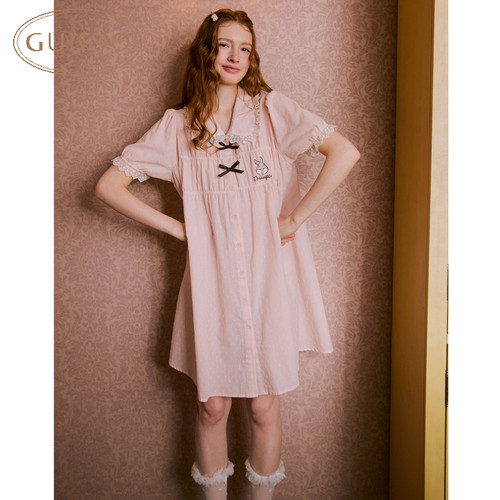 Gukoo/果壳26夏新款睡裙卡通纯棉高级感甜美风睡衣家居服女可外穿
