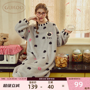 Gukoo 加厚舒适卡通珊瑚绒宽松睡衣可外穿 果壳睡裙圆领冬季