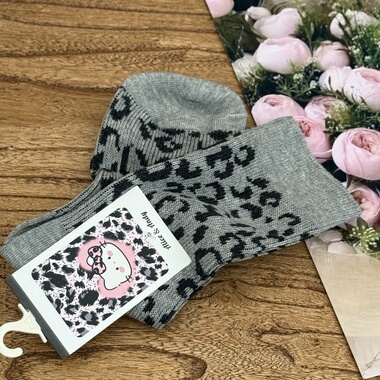 JennieHZ韩系豹纹中筒袜少女个性洋气百搭灰色保暖袜子