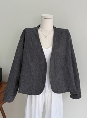 深灰色西装~新款高品质简约洋气百搭宽松显瘦V领外套女