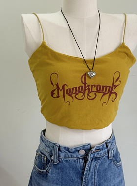 特价清仓韩国ins辣妹字母印花吊带背心女修身显瘦百搭上衣带胸垫