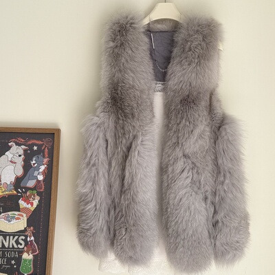 特价韩系甜美保暖狐狸毛灰色皮草马甲女中长款时尚显瘦真毛背心
