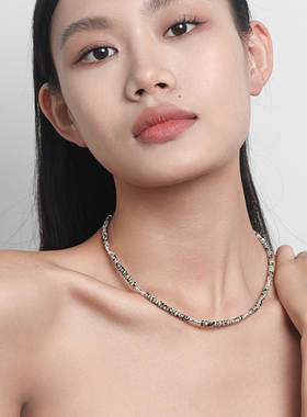 南法度假风斑点天然石纯银项链