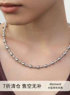 高级感真多麻灰色珍珠纯银项链