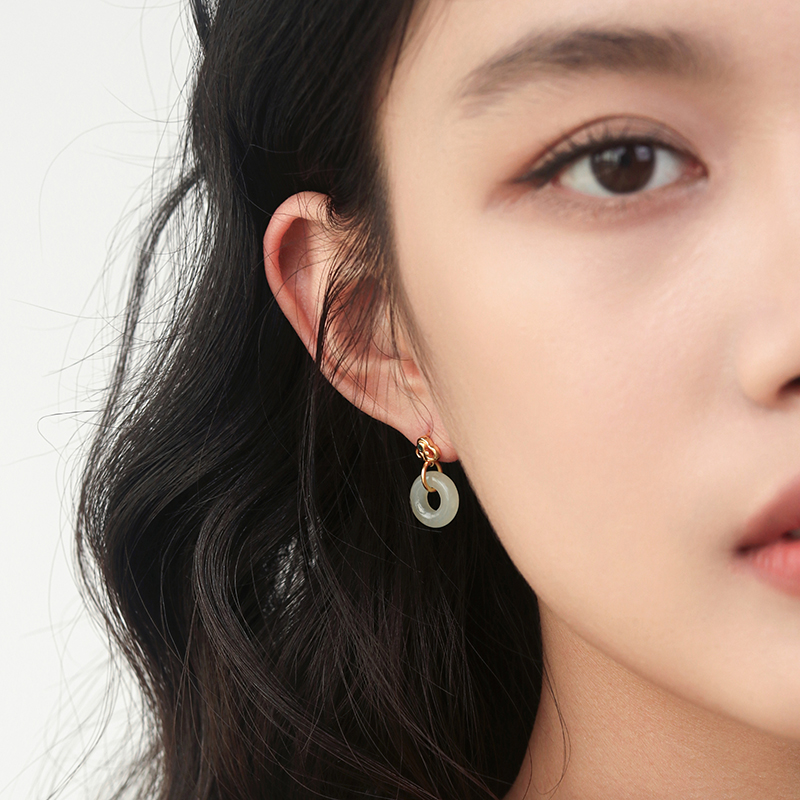 新中式天然和田玉平安扣耳环