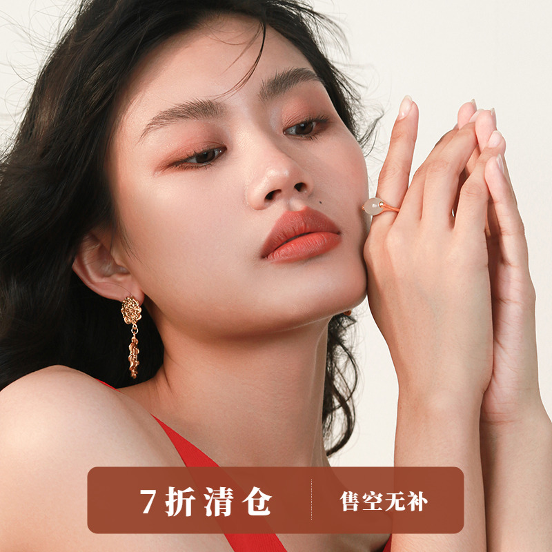 法式天然黑玛瑙宝石925纯银戒指