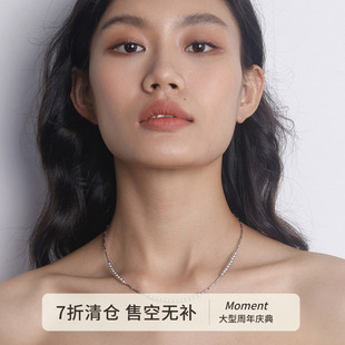 Moment 美学设计 真多麻灰色珍珠纯银项链锁骨链颈链毛衣链轻奢女