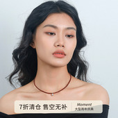 Moment 天然红玛瑙黑玛瑙串珠纯银项链颈链毛衣链饰品秋冬新年女