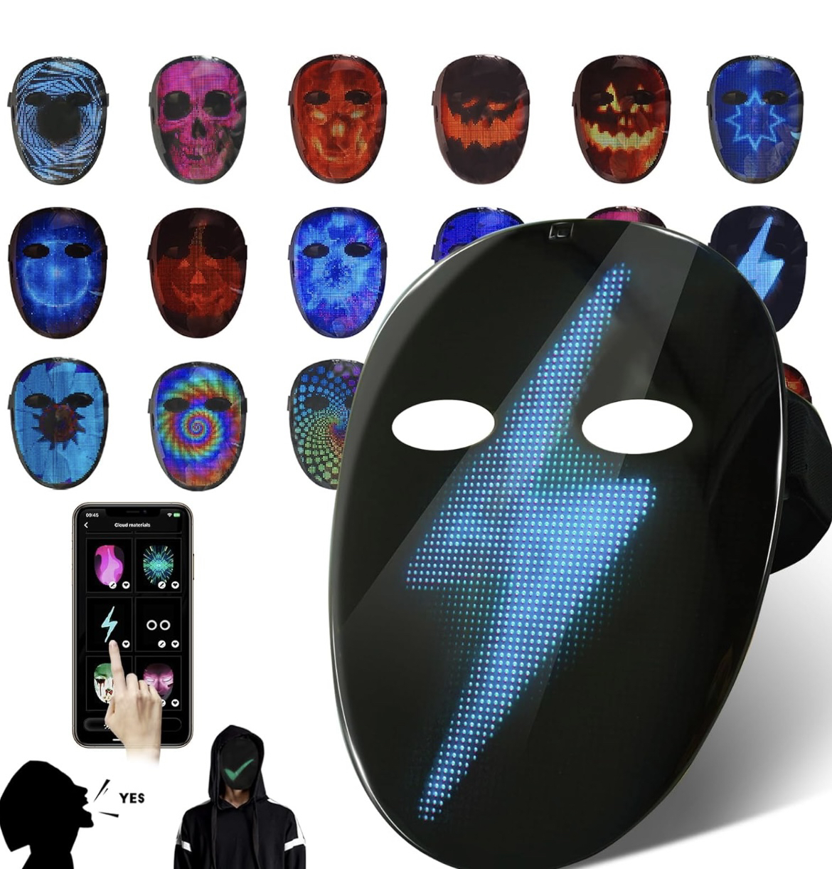 Led Mask with voice Programmable halloween Cos touch change