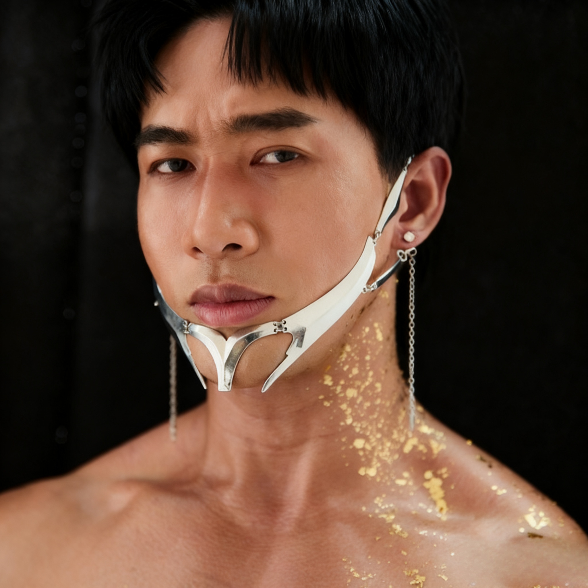 cos道具夜店舞蹈表演赛博朋克金属万圣节面罩耳饰唇饰品男士女士