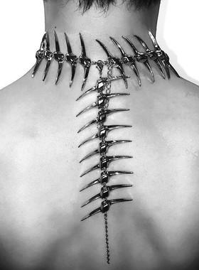 欧美荆棘角刺鱼骨锥子金属项链