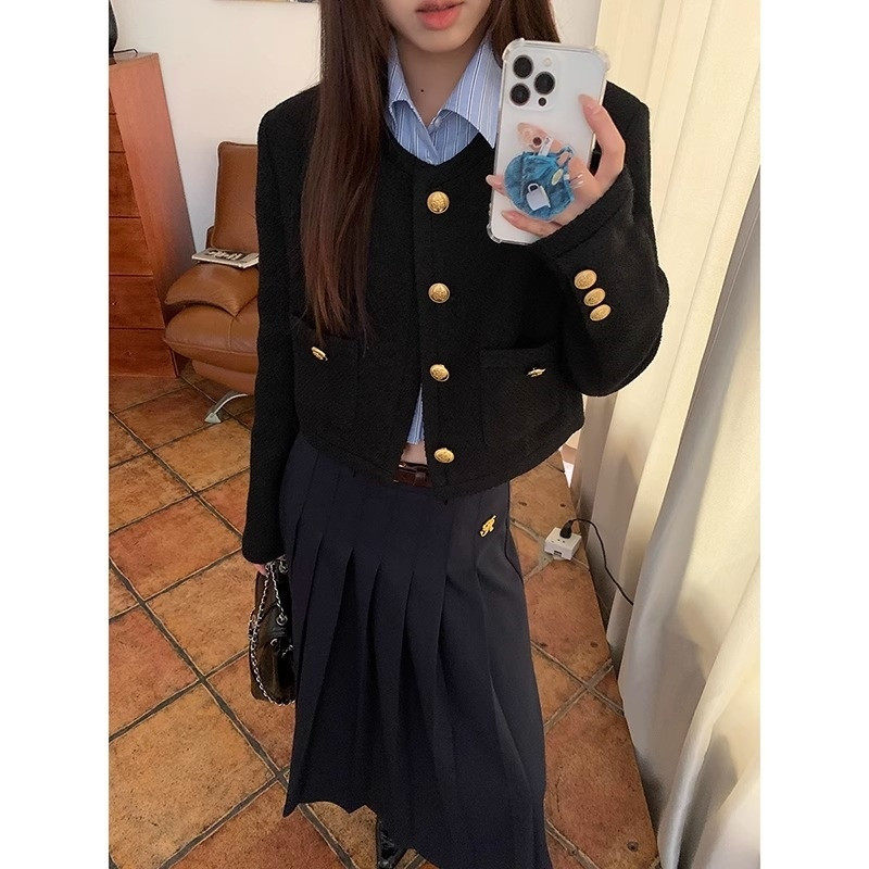 EZ黑色小香风外套女早春新款女装韩系短款上衣春装