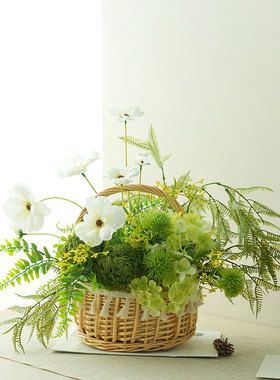 田园风绣球仿真花篮组合绿植摆件