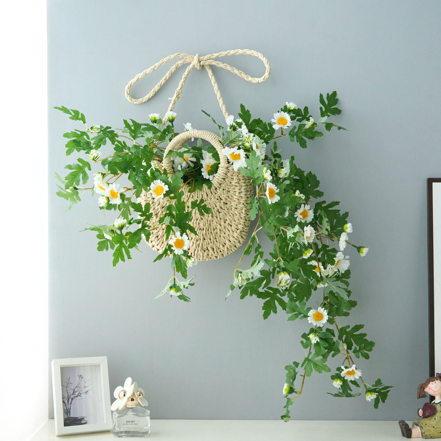 已陌ins风仿真花假绿植小雏菊房间背景墙面装饰遮丑创意壁挂藤蔓