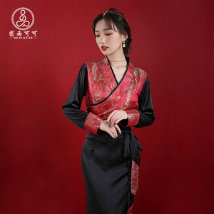 藏族服装女士长裙藏式拼接西藏服藏装博拉旅拍锅庄裙原创改良藏服