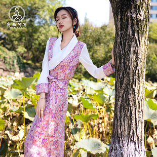 密西可可藏式女西藏服翻领假两件藏装博拉藏裙藏族服装女新款旅拍