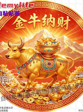 金牛纳财牛转乾坤圆形贴纸自粘贴