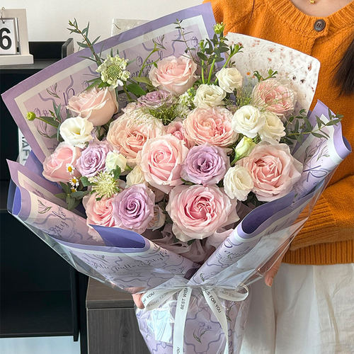 全国蝴蝶兰混搭紫玫瑰花束配送女友生日鲜花速递同城深圳广州店