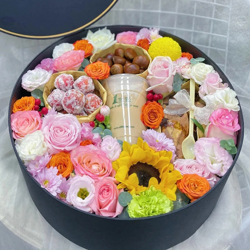 入冬四件套礼盒奶茶红薯板栗零食花束成品生日鲜花同城速递配送花
