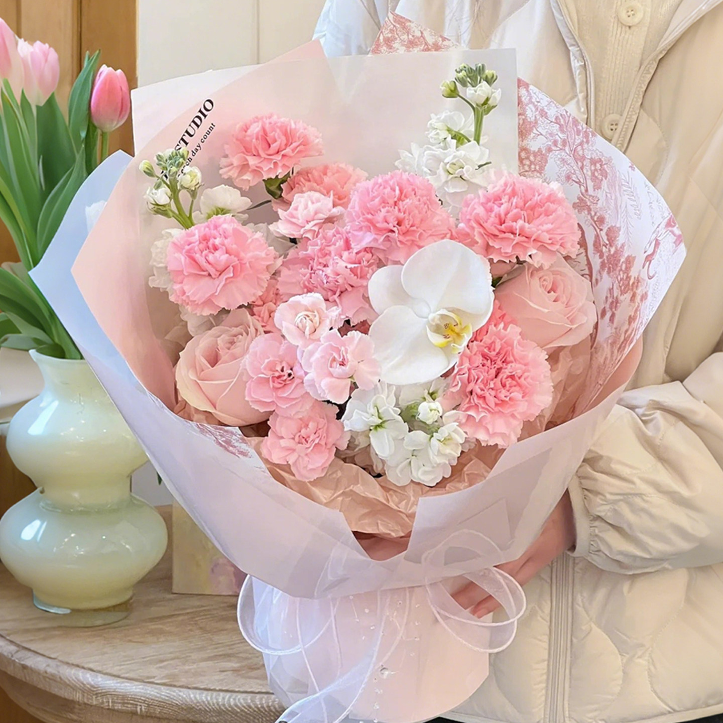 七夕情人节玫瑰康乃馨百合混搭鲜花花束全国同城小时达妈妈长辈
