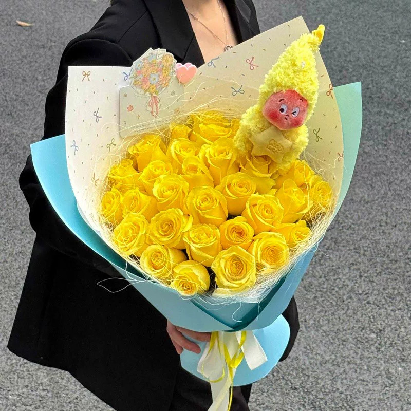 星星人黄玫瑰花束配送女友闺蜜生日惊喜鲜花速递同城上海北京店