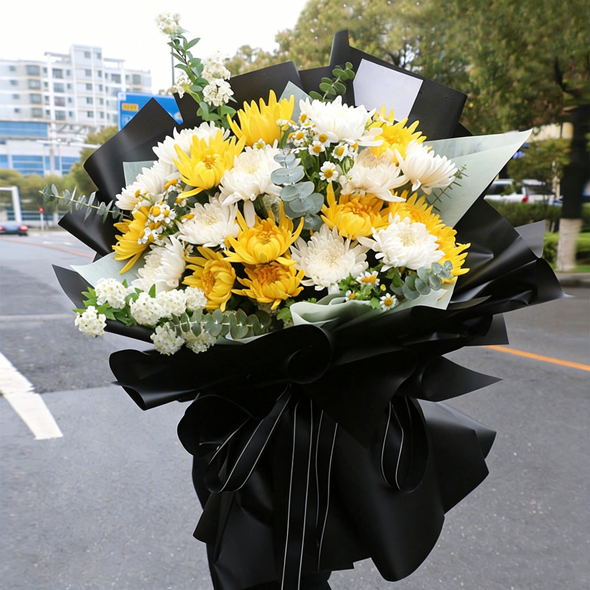 故人黄白菊花束祭祀悼念鲜花速递同城扫墓祭奠上海杭州全国配送