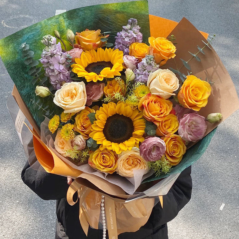 全国油画花束向日葵多巴胺鲜花速递同城北京上海杭州花店配送生日