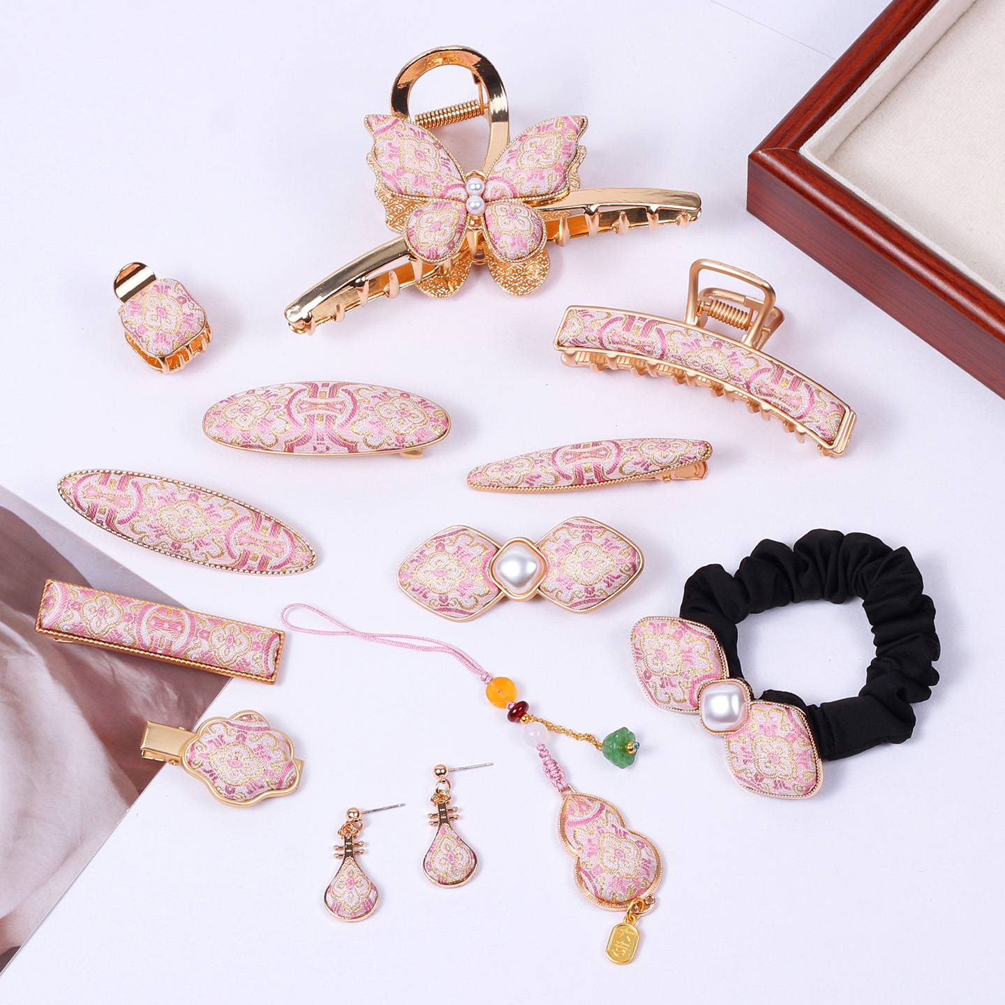 非遗宋锦发夹配饰上久楷粉定胜