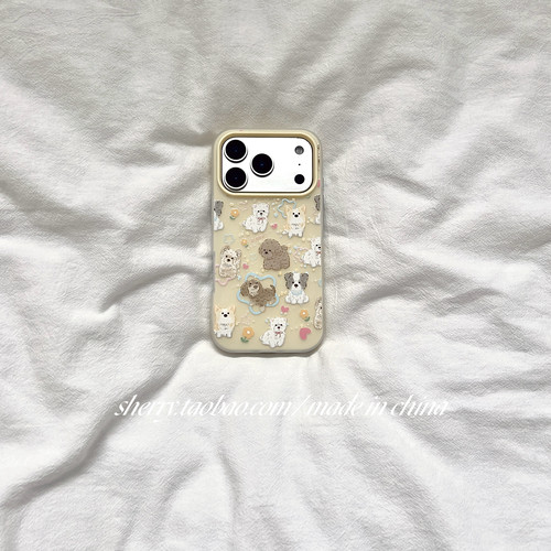 奶黄涂鸦小花狗狗手机壳可爱卡通