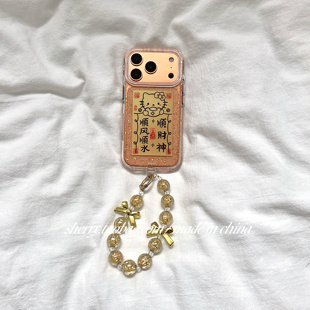 SHERRY*ins风透明金箔顺财神猫适用于苹果17ProMax手机壳iPhone16Pro小众少女心15简约14清新卡通可爱新年