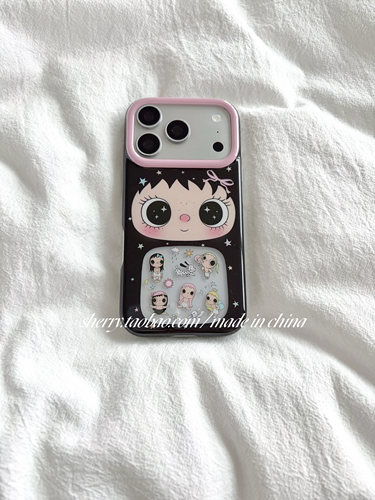 SHERRY*ins风呆萌星星蝴蝶黑色大眼睛女孩镂空适用于苹果18ProMax手机壳iPhone17Pro小众少女心16可爱卡通15