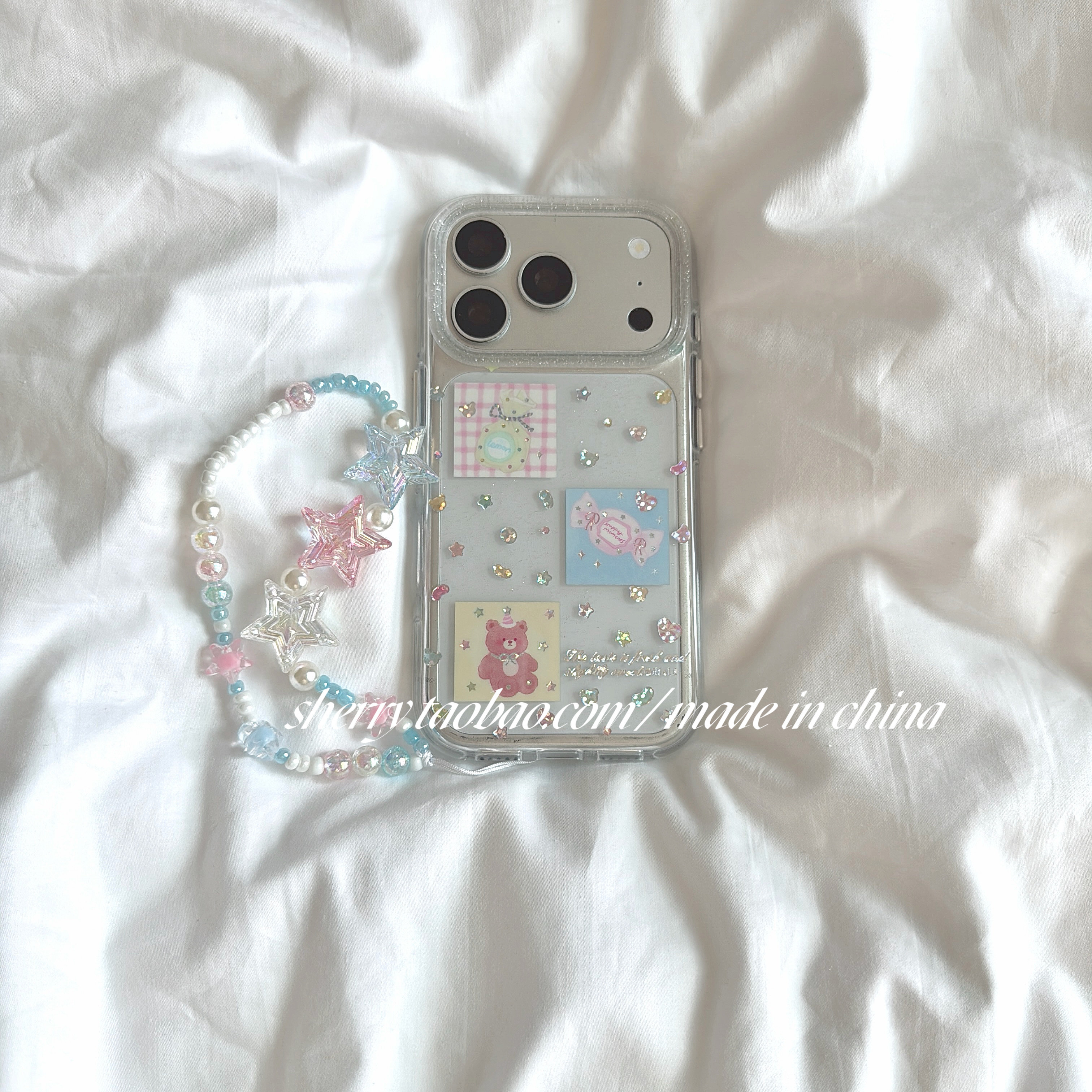 SHERRY*ins风清透细闪彩钻糖果小熊适用于苹果17ProMax手机壳iPhone16Pro小众少女心15简约14小清新卡通可爱