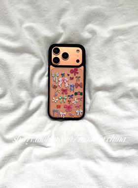 SHERRY*ins风黑边透明彩色蝴蝶结适用于苹果17ProMax手机壳iPhone16Pro小众少女心15简约14小清新卡通温柔
