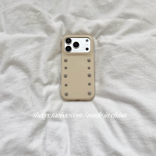 ins风温柔奶油黄仿皮质铆钉适用于苹果17ProMax手机壳iPhone16Pro小众少女心15简约14小清新高级感酷 SHERRY