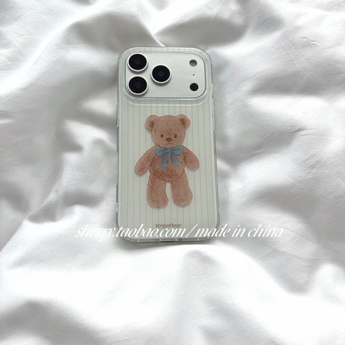 简约条纹小熊可爱iPhone手机壳