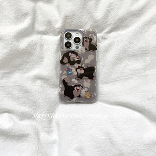 ins甜酷可爱双层灰底路西法猫咪适用于苹果17ProMax手机壳iPhone16Pro小众15少女心14简约卡通13清新 SHERRY