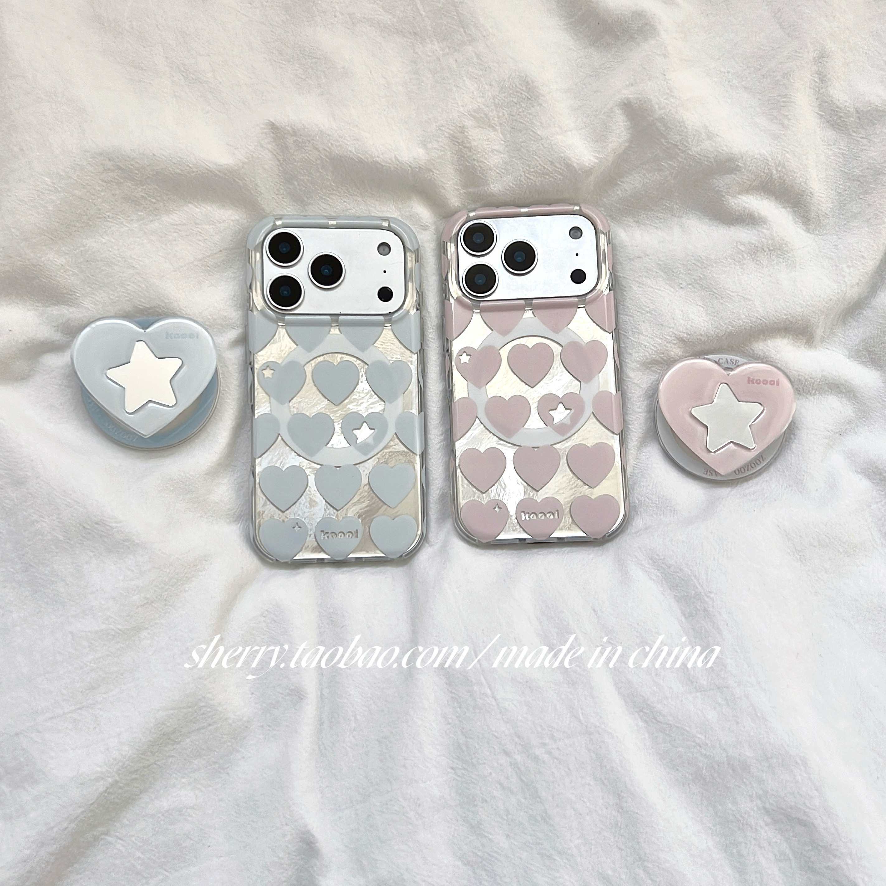 SHERRY*ins风温柔高级感银粉蓝爱心磁吸适用于苹果17Pr