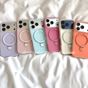 ins风高级感纯色支点磁吸支架壳果冻感硅胶适用于苹果17ProMax手机壳iPhone16Pro小众少女心15简约 SHERRY