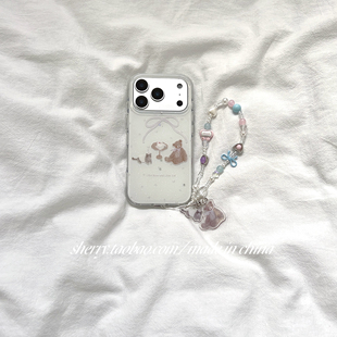 ins风白色细闪餐桌猫咪小熊适用于苹果17ProMax手机壳iPhone16Pro小众少女心15简约14小清新卡通可爱 SHERRY