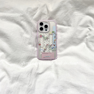 ins风紫边磨砂花花小狗可爱适用于苹果16ProMax手机壳iPhone15Pro小众少女心14简约13小清新卡通夏日 SHERRY