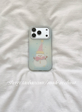 SHERRY*ins风冬日蓝色晕染镂空雪人适用于苹果17ProMax手机壳iPhone16Pro小众少女心15简约14小清新卡通可爱
