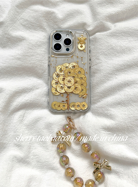 SHERRY*2025新年发财金钱树滴胶金箔适用于苹果17ProMax手机壳iPhone16Pro小众少女心15简约14高级13感ins风