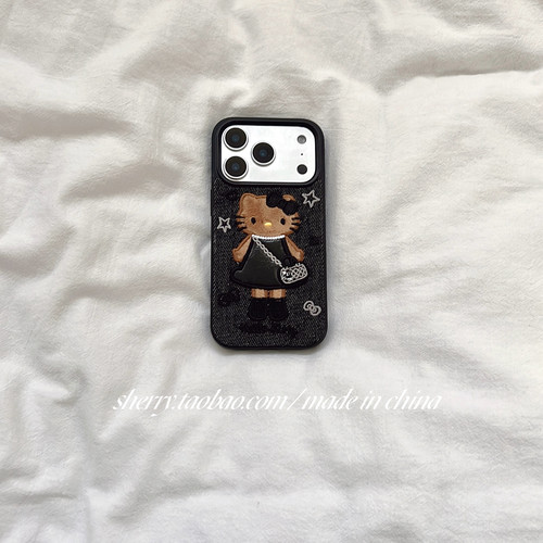 苹果17手机壳牛仔刺绣KT猫少女心