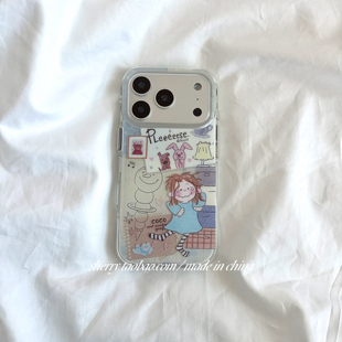 SHERRY ins风蓝衣条纹袜小女孩适用于苹果17ProMax手机壳iPhone16Pro小众少女心15简约14趣味小清新卡通可爱