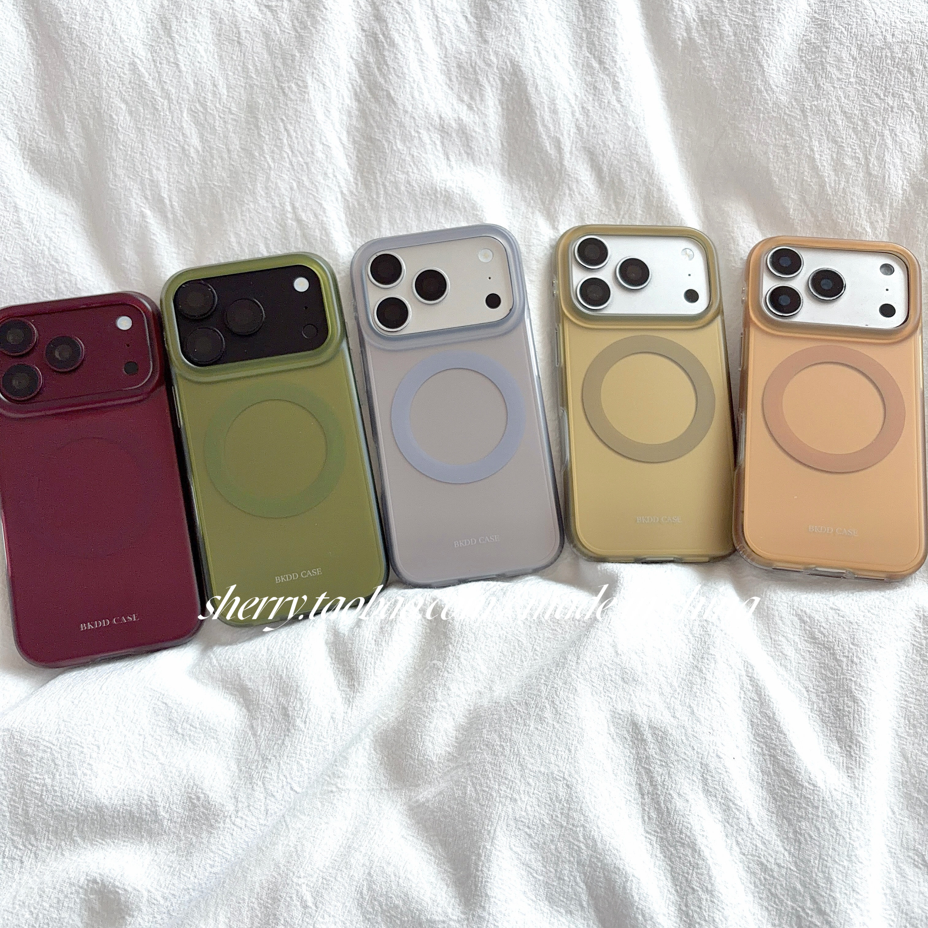 SHERRY*ins风秋冬高级感纯色磁吸酒红绿银灰色适用于苹果18ProMax手机壳iPhone17Pro小众少女心16简约清新15