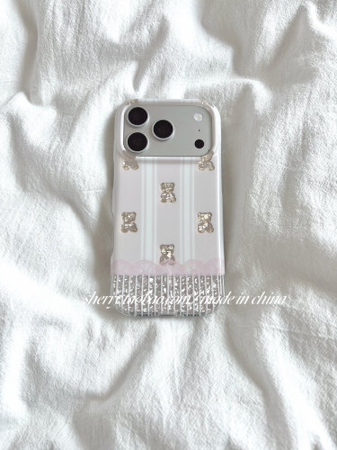 SHERRY*ins风粉白条纹浅金纹小熊适用于苹果18ProMax手机壳iPhone17Pro小众少女心16简约清新15卡通可爱温柔