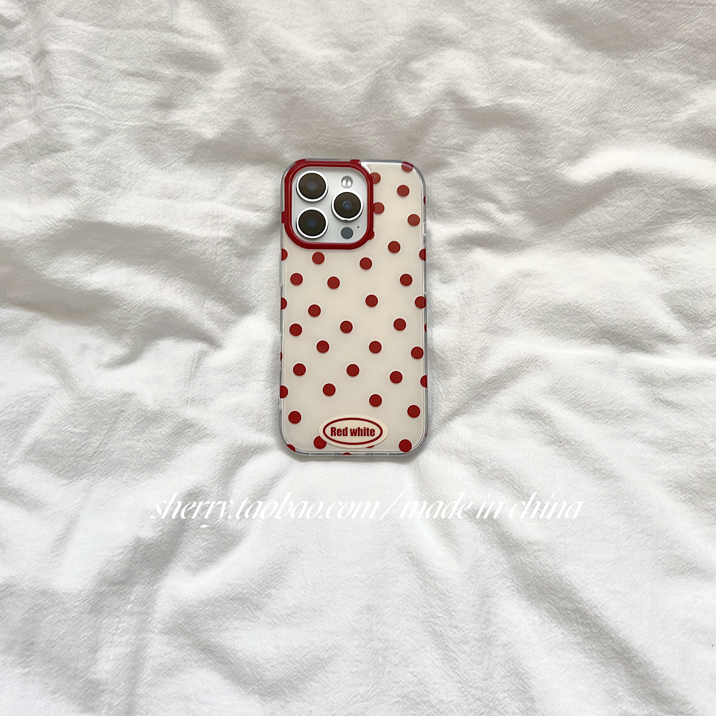 复古红色波点高级感手机壳小清新