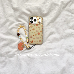 ins风早秋透黄枫叶松鼠猫咪适用于苹果17ProMax手机壳iPhone16Pro小众少女心15简约14小清新卡通可爱 SHERRY