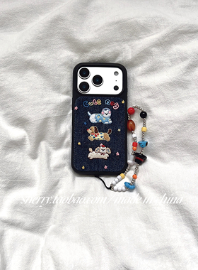 SHERRY*ins风蓝色牛仔刺绣星星狗狗适用于苹果17ProMax手机壳iPhone16Pro小众少女心15简约14小清新卡通可爱